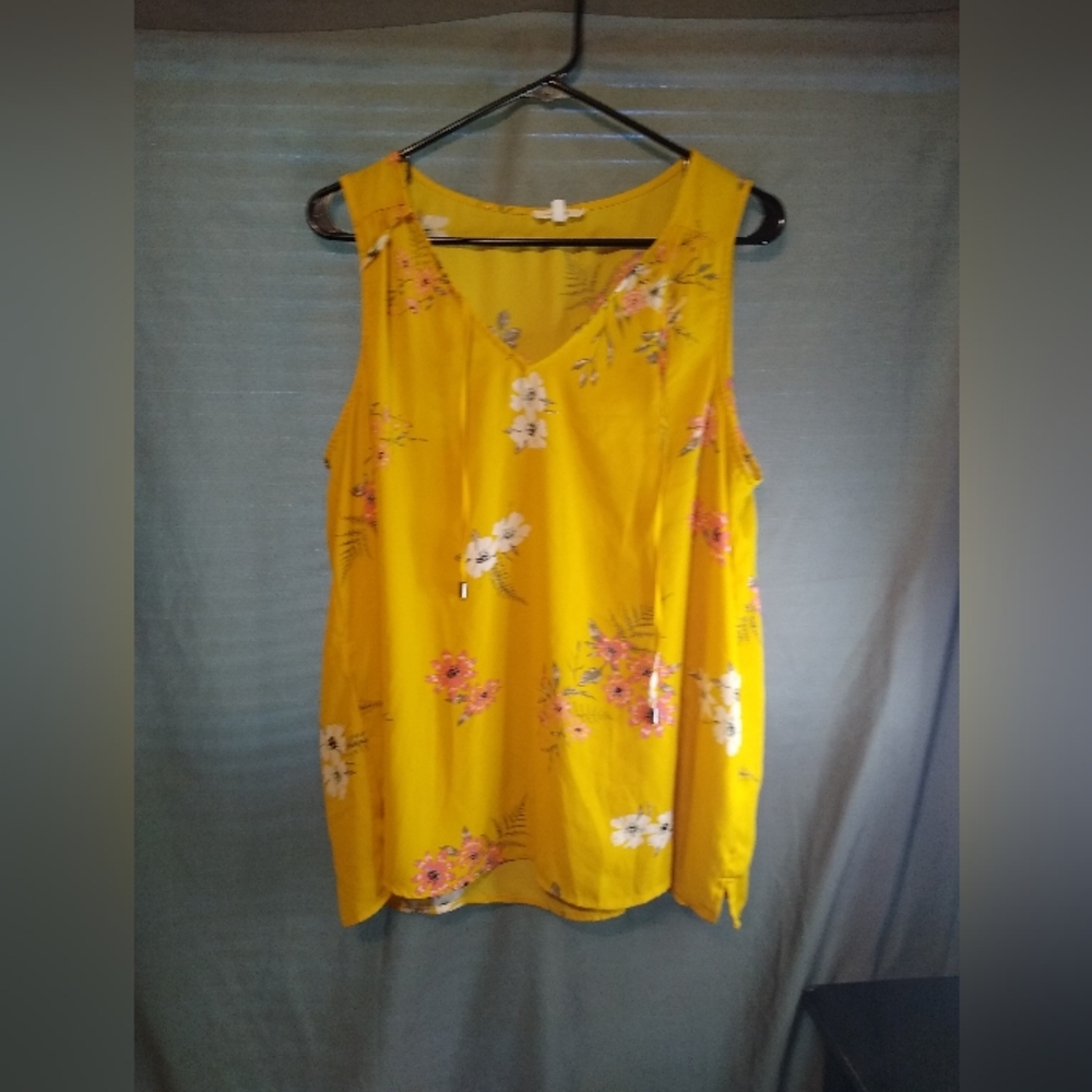 Maurice Floral Tropical Yellow Sleeveless Plus Size Top